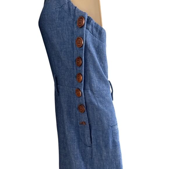 Anthropologie Elevenses Sharlene Halter Linen Blend Denim Jumpsuit Size 6 - Picture 13 of 13